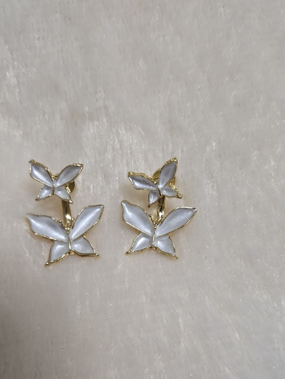 Gold-Tone White Enamel Butterfly Drop Earrings